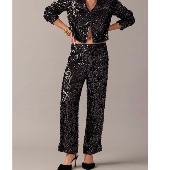 J. Crew Pants - NWT J.Crew Collection Ingrid in Black Sequin High Rise Wide Leg Pants Size 14